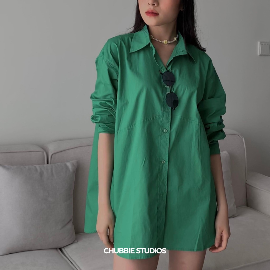 CHUBBIE © PLUM SHIRT Áo sơmi dáng rộng, oversize, phối đường may ngang thân | BigBuy360 - bigbuy360.vn