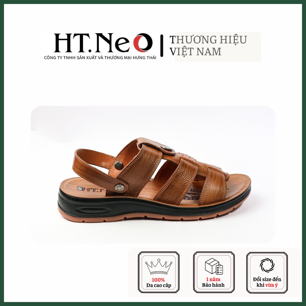 Sandal nam - sandal nam đế cao HT.NEO 100% da bò tự nhiên, kiểu dáng và màu sắc nổi bật, quai da siêu bền chắc SD96