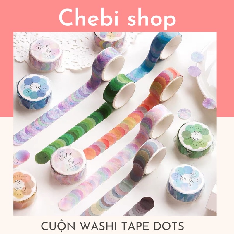 Chebishop Washi tape InfeelMe dạng chấm tròn trang trí sổ, làm bullet journal,Sticker Đánh Dấu 100 C