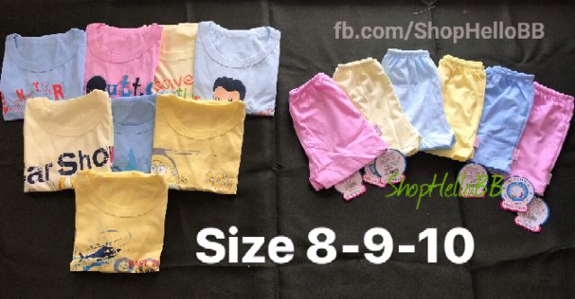 size 1-10 cho bé trai/bé gái 6-29kg BỘ NGẮN MÀU CỔ BO Hello BB (KHÁCH CHAT VỚI SHOP CHỌN MÀU hoặc Ghi chú vào ĐH)