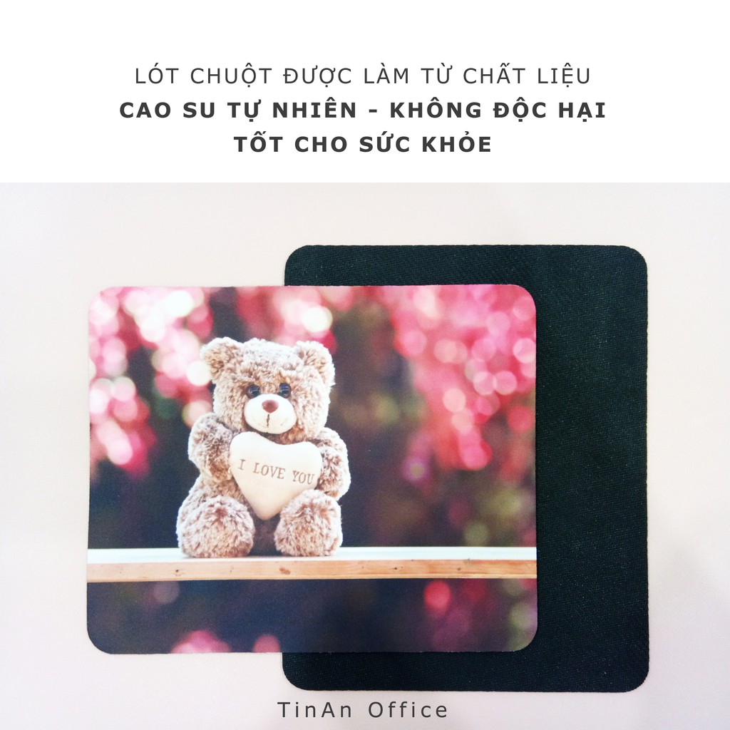Miếng Lót Chuột Vải Gấu 3D, Đế Cao Su Việt Nam Chống Trượt, Mousepad Mềm Dày 26 x 21 cm (Hình Thật Tự Chụp)