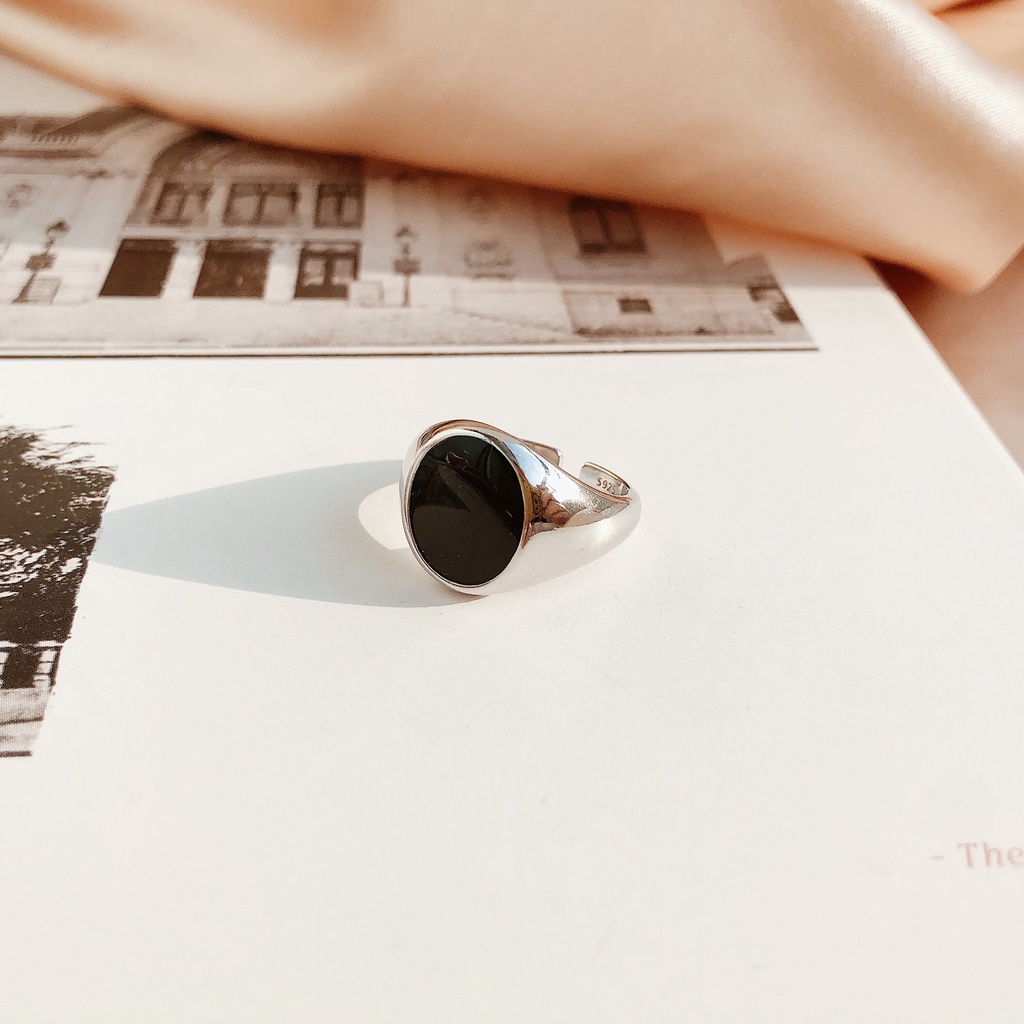 Nhẫn bạc S925_ Nhẫn mặt đen bản to