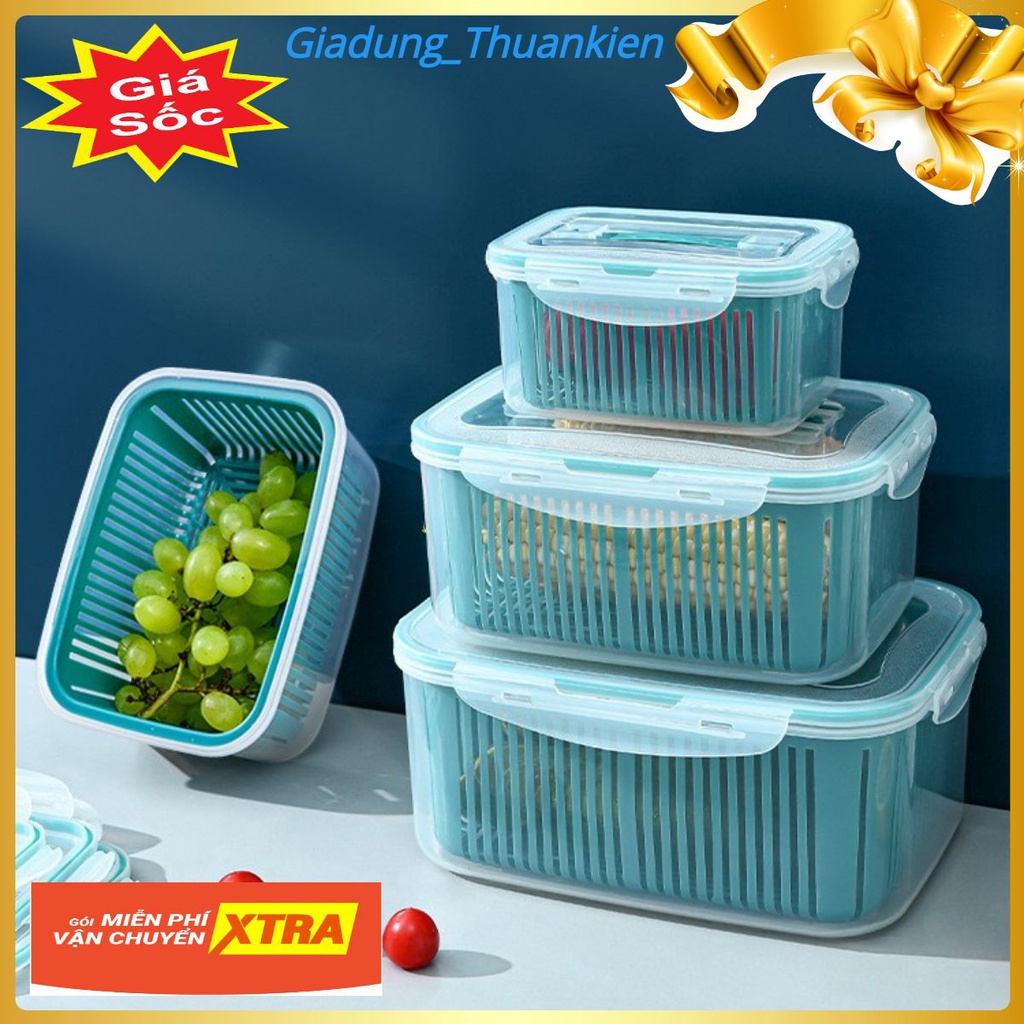 SÉT 5 HỘP BẢO QUẢN ĐỒ TỦ LẠNH 15 MÓN,Đựng Thực Phẩm Có Nắp Đậy Cao Cấp - Khay Nhựa Để Tủ Lạnh Kèm Rổ Ráo Nước