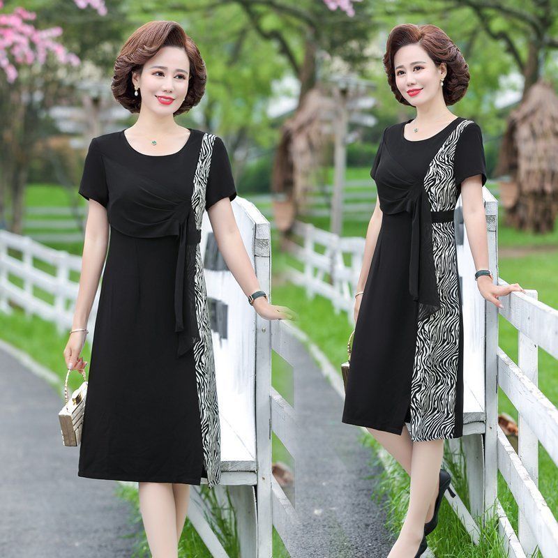 Đầm Chiffon Ngắn Tay Size Lớn Thời Trang Mùa Hè Cho Phụ Nữ Trung Niên 40-50 Tuổi
