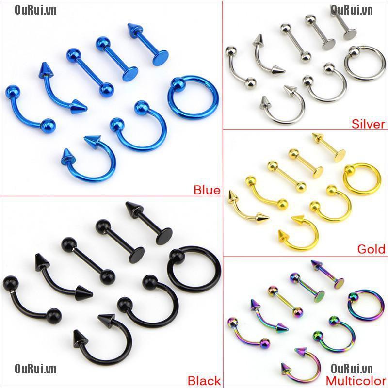 Bộ 8 Khuyên Xỏ Cơ Thể Bằng Thép Không Gỉ 16g Cá Tính