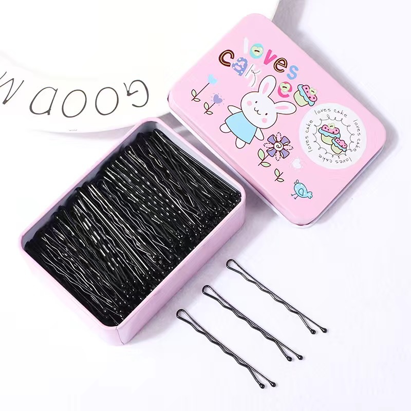 Kẹp tóc kẹp tâm xỉa màu đen dễ thương thời trang hộp 100 cái MEOW STORE KT05