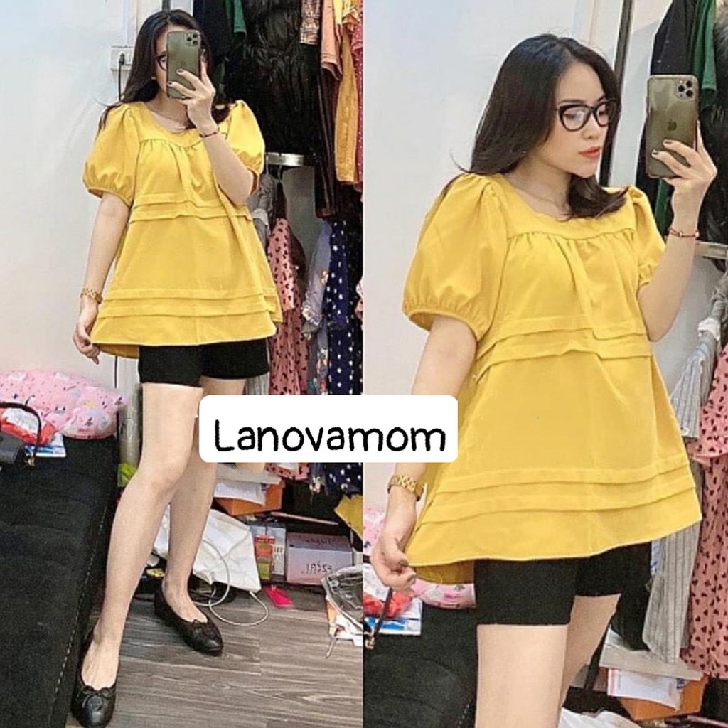 Áo Bầu thiết kế cổ vuông dáng baby doll siêu xinh mặc đi làm đi chơi A18