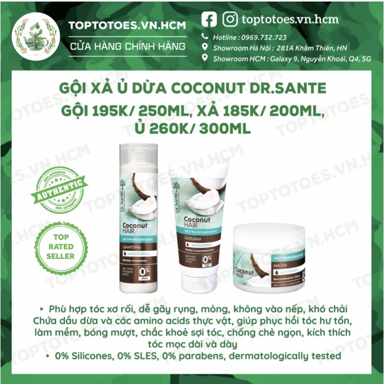 Gội xả ủ Dr.Sante Coconut nuôi dưỡng tóc suôn mềm, bóng khoẻ, vào nếp, giảm xơ rối, phục hồi tóc