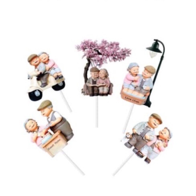 Combo 5 set hình giấy ông bà trang trí bánh kem sinh nhật, bánh mừng thọ set cắm giấy hiện đại