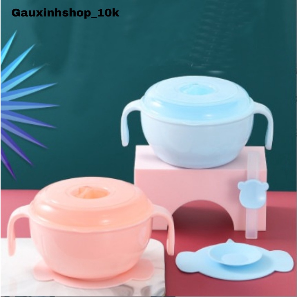 Bát ăn dặm chia 2 ngăn Nhật Bản cho bé tập ăn Kèm ống hút