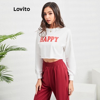 1122de-Áo sweatshirt Lovito giáng sinh kiểu thể thao in chữ tay dài L05086 (trắng)