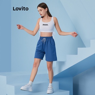 1221de-Áo Lovito thiết kế dây rút in họa tiết chữ cái dáng ôm L04106 (Màu trắng)