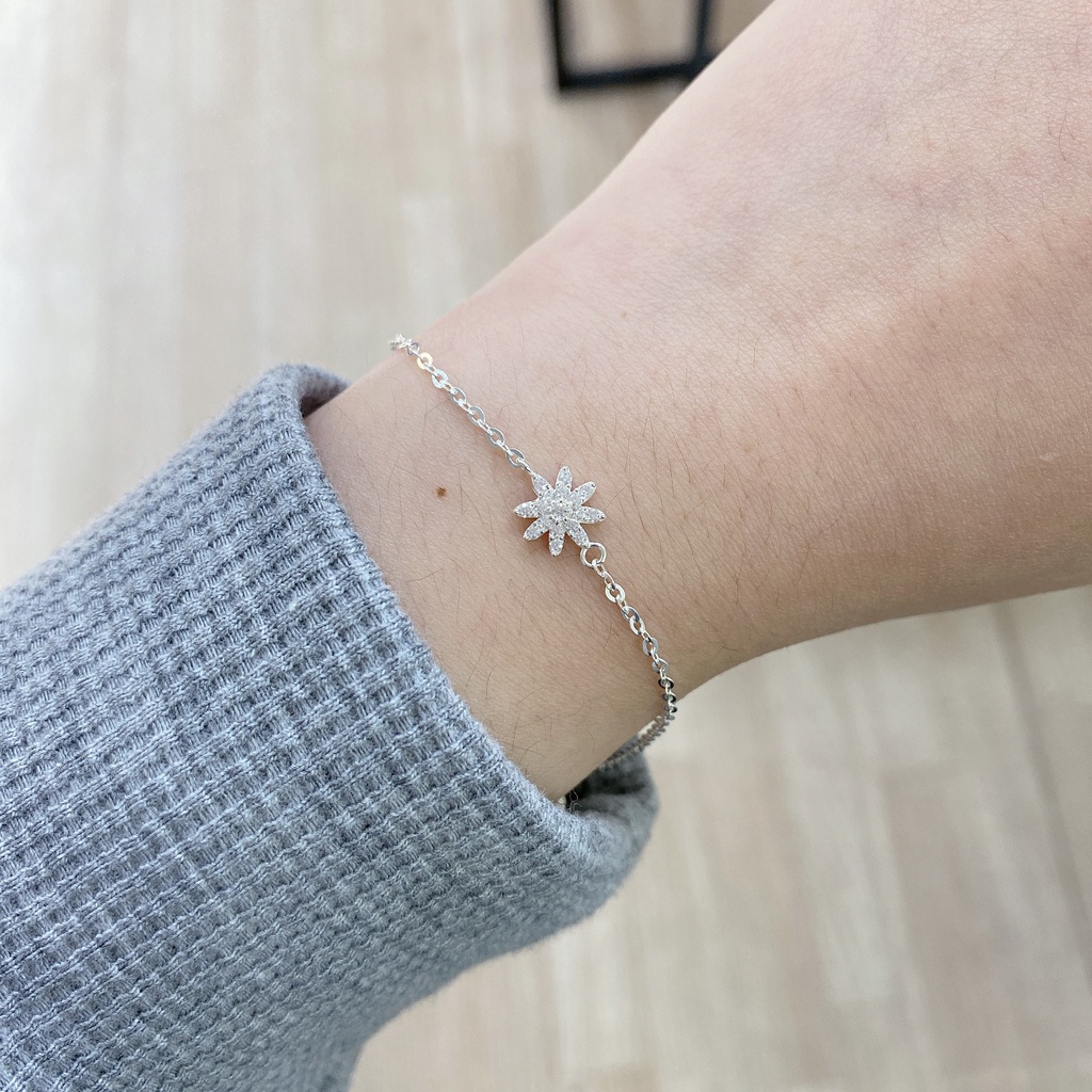 Lắc Tay Bạc Ta Caobac Silver Cho Nữ Đính Đá Lấp Lánh Hình Bông Tuyết Ngày Giáng Sinh