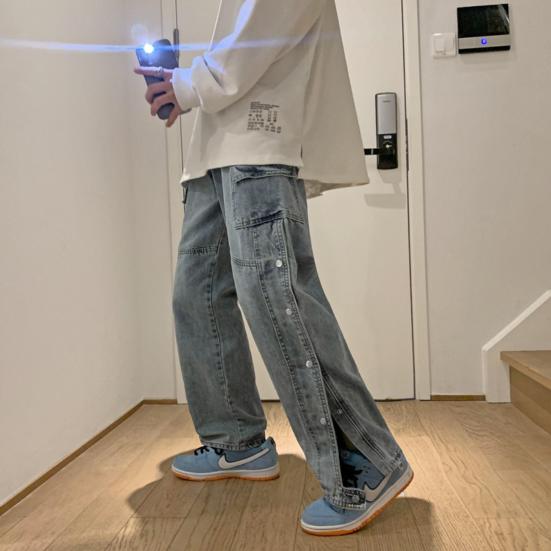 Quần jean nam Hàn denim ống rộng thời trang cá tính dành cho unisex  2023 thời trang simple trousers  nam