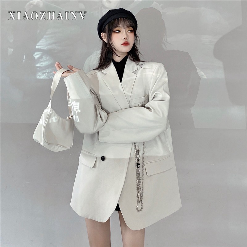 Xiaozhainv Áo blazer tay dài phong cách Hàn Quốc trẻ trung cho nữ