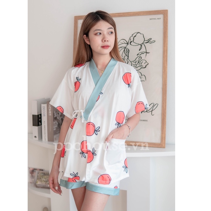 Quả cam Orange - Pijama kimono ngủ chất liệu cotton, đồ ngủ kimono đồ ngủ kiểu Nhật bản - Poohouse Pyjama | BigBuy360 - bigbuy360.vn