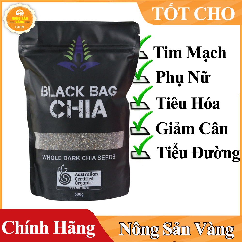 Hạt chia hữu cơ Black Bag OMD Úc 500g - Hạt chia đen tốt cho tim mạch, tiêu hóa