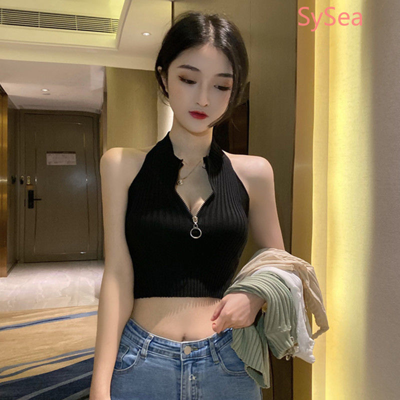 Áo Croptop Không Tay Phối Khoá Kéo Trẻ Trung Cho Nữ