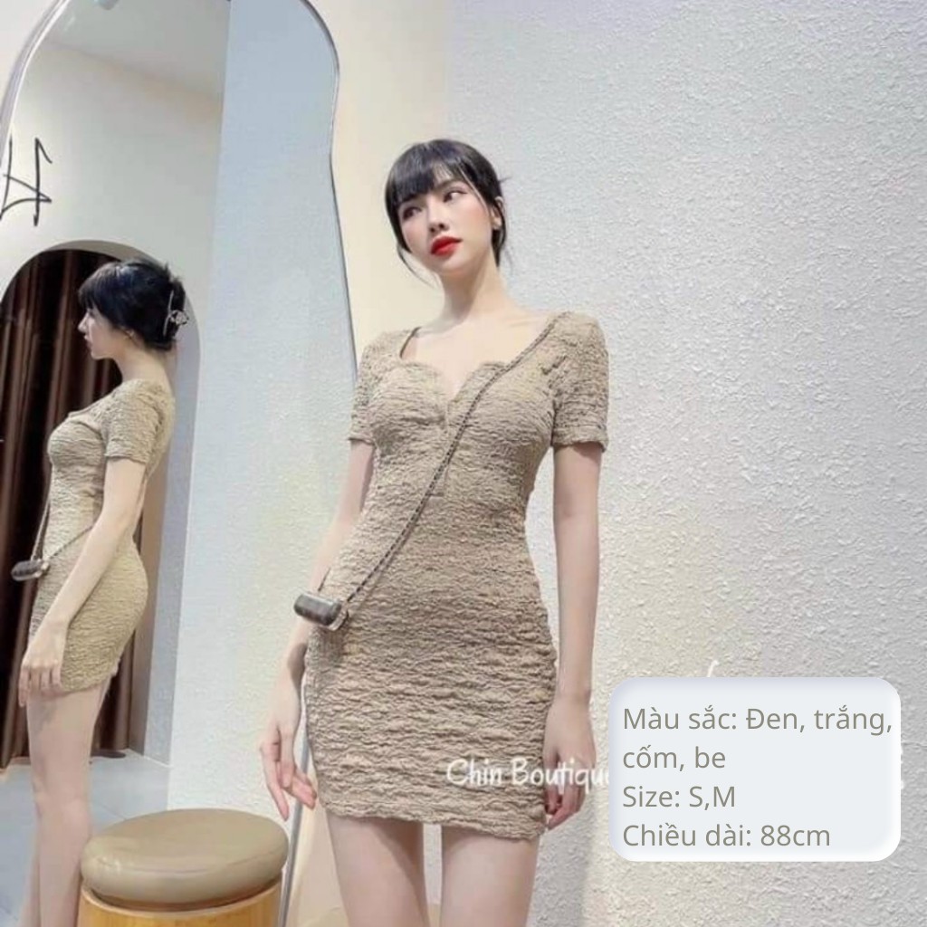 Váy body cổ vuông cộc tay dáng ngắn thiết kế dự tiệc cao cấp H&N Clothing V18 | BigBuy360 - bigbuy360.vn