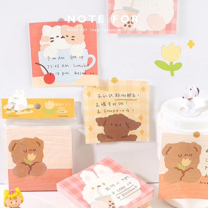 Bộ 100 Giấy Ghi Chú Đáng Yêu Lovely Bear Sticky Note