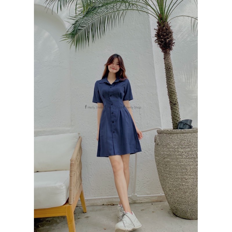 ĐẦM CỔ SƠ MI XẾP LY EO | BigBuy360 - bigbuy360.vn