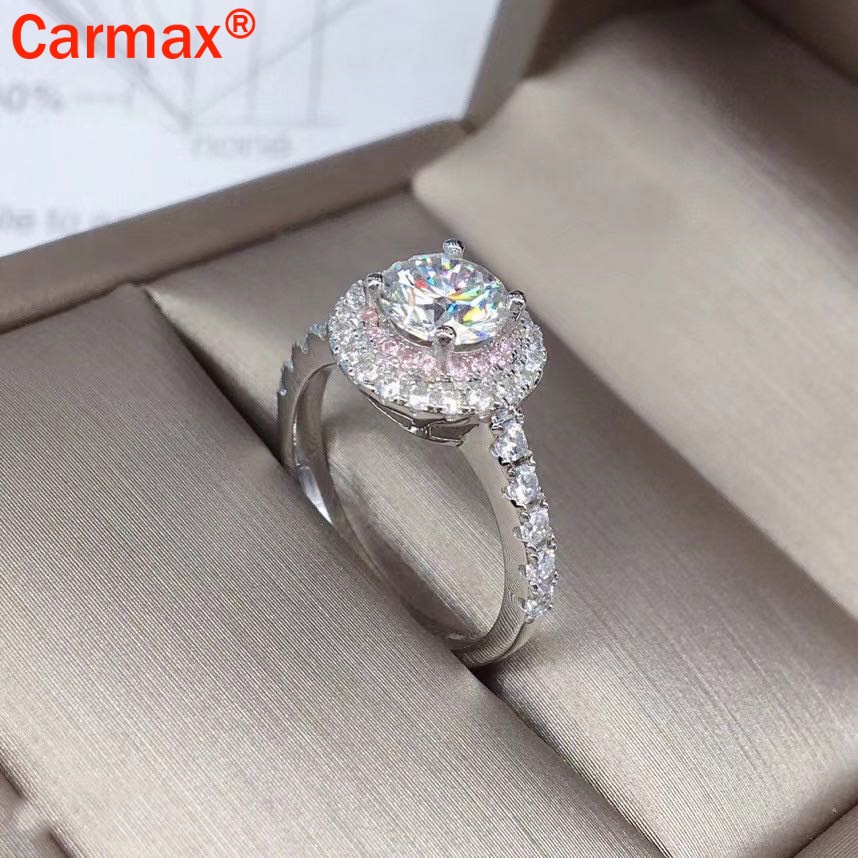 Nhẫn Đính Hôn Hai Màu Sắc Họa Tiết Kim Cương Moissanite Dành Cho Nữ