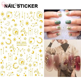 Tờ sticker dán trang trí móng tay hình ngôi sao/mặt trăng màu vàng