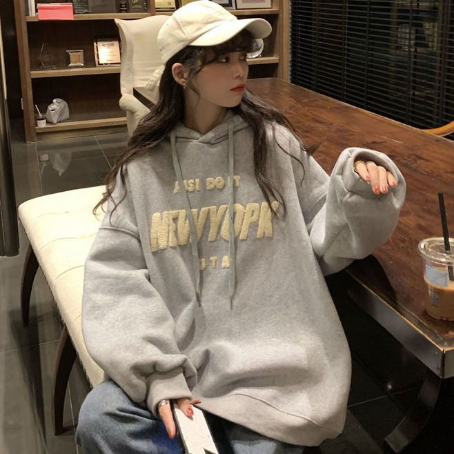 Áo Hoodie Dáng Rộng In Hoạt Hình Phong Cách Harajuku Hàn Quốc Thời Trang Mùa Đông Cho Nữ