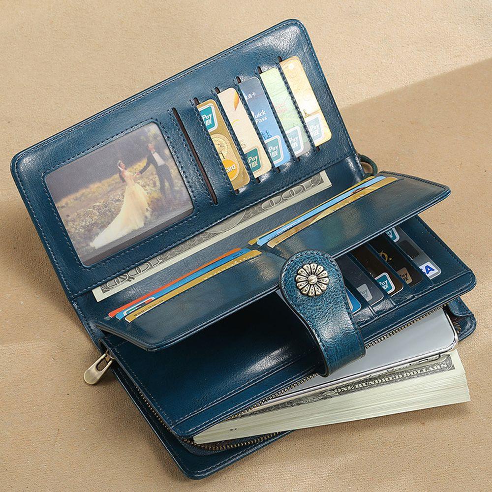 QQMALL Ví Da PU Màu Trơn Họa Tiết Hoa Vintage Cho Nữ Giá Đỡ