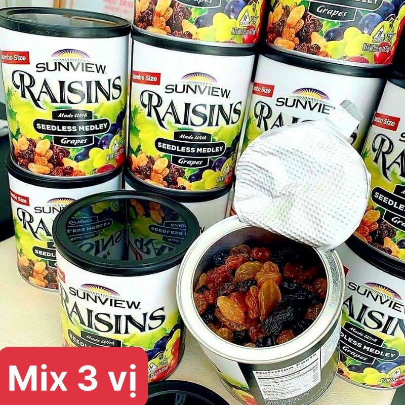 Nho Khô Raisins Mix Vị Hỗn Hợp Thập Cẩm 3 Màu Chính Hãng Nhập Khẩu Mỹ, Hộp 425g