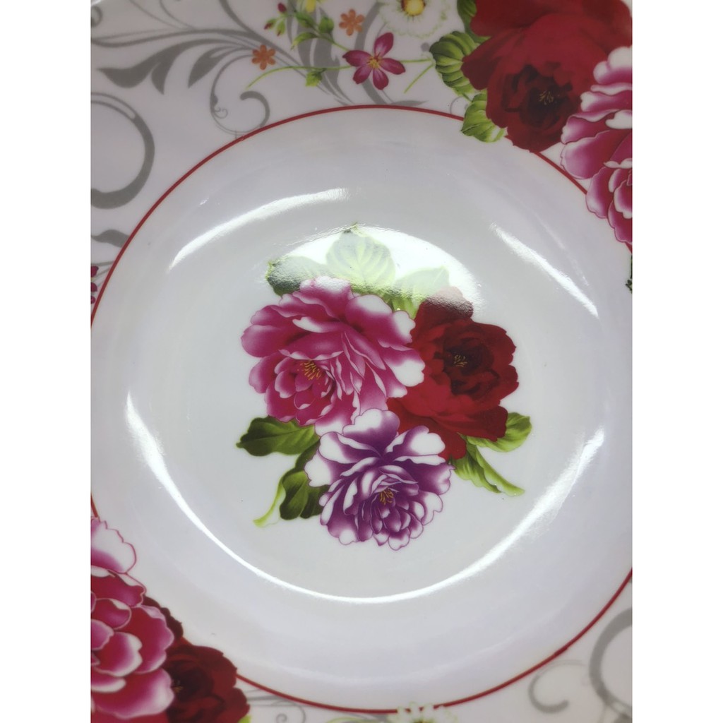 tô melamine tròn 17 cm xoăn hoa văn bông nền màu trắng ( 1 cái )