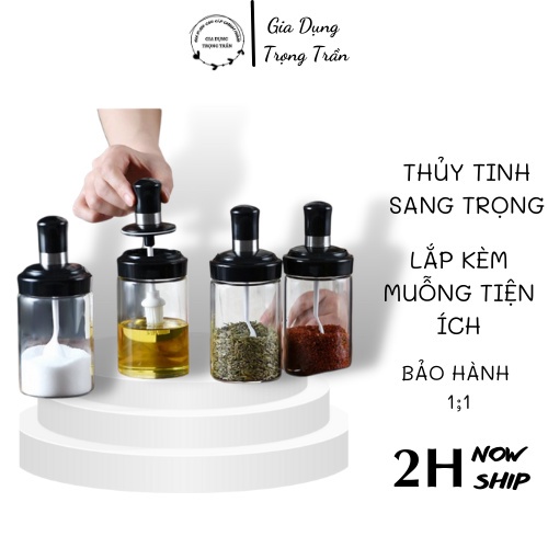 Hũ đựng gia vị thủy tinh cao cấp có lắp kèm thìa đa năng tiện ích,lọ đựng gia vị tiện lợi