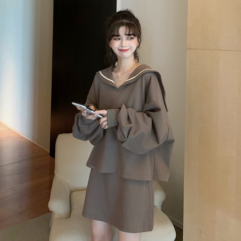 Set bộ len gồm áo len thủy thủ + chân váy