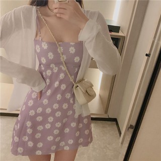 Đầm Hoạ Tiết Hoa Phong Cách Retro Hàn Quốc