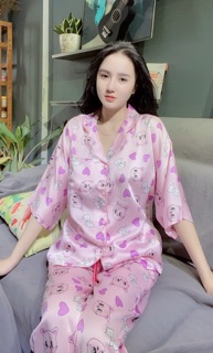 Đồ bộ Satin Cánh dơi Quần Dài ( có ảnh thật)