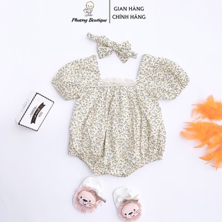 Bodysuit cho bé Phuongboutique Áo liền quần kèm turban cho bé sơ sinh đến 1 tuổi