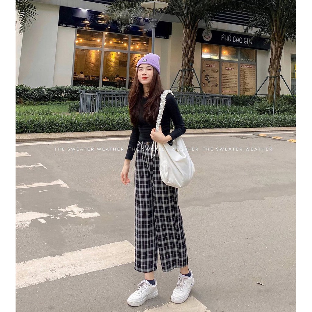 Quần suông caro cạp cúc