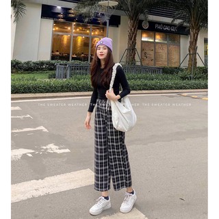 Quần suông caro cạp cúc