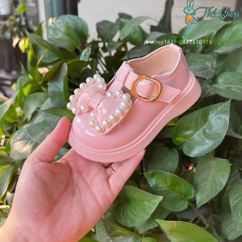 Giày búp bê da đính nơ ngọc cho bé( kèm ảnh thật )