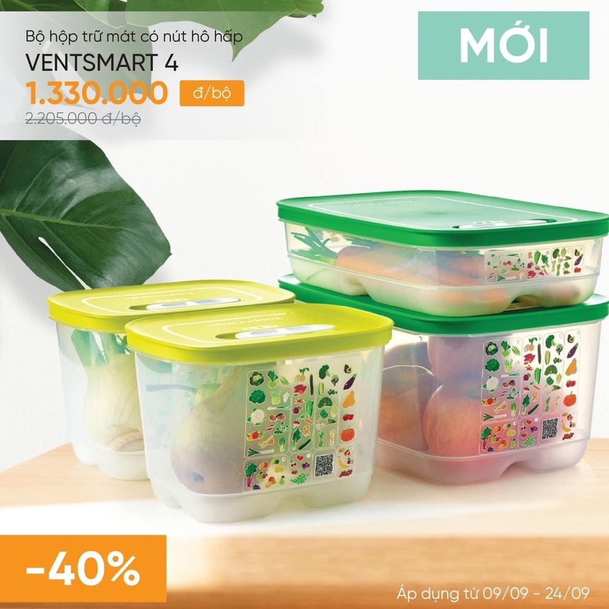 Bộ hộp Vensmart trữ rau củ quả có nút hô hấp thông minh