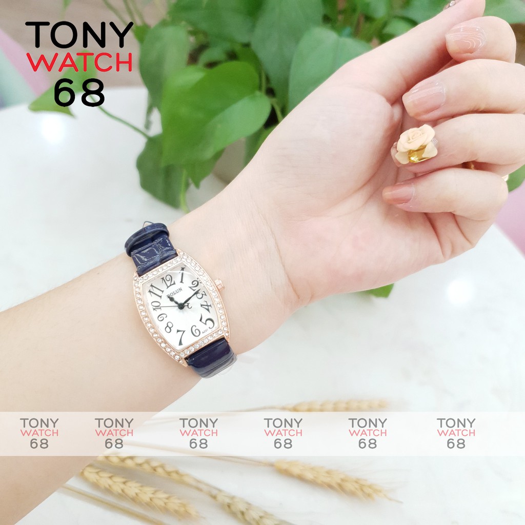 Đồng hồ nữ dây da đeo tay bầu dục đá viền vàng chính hãng Bolun thời trang đẹp giá rẻ | BigBuy360 - bigbuy360.vn