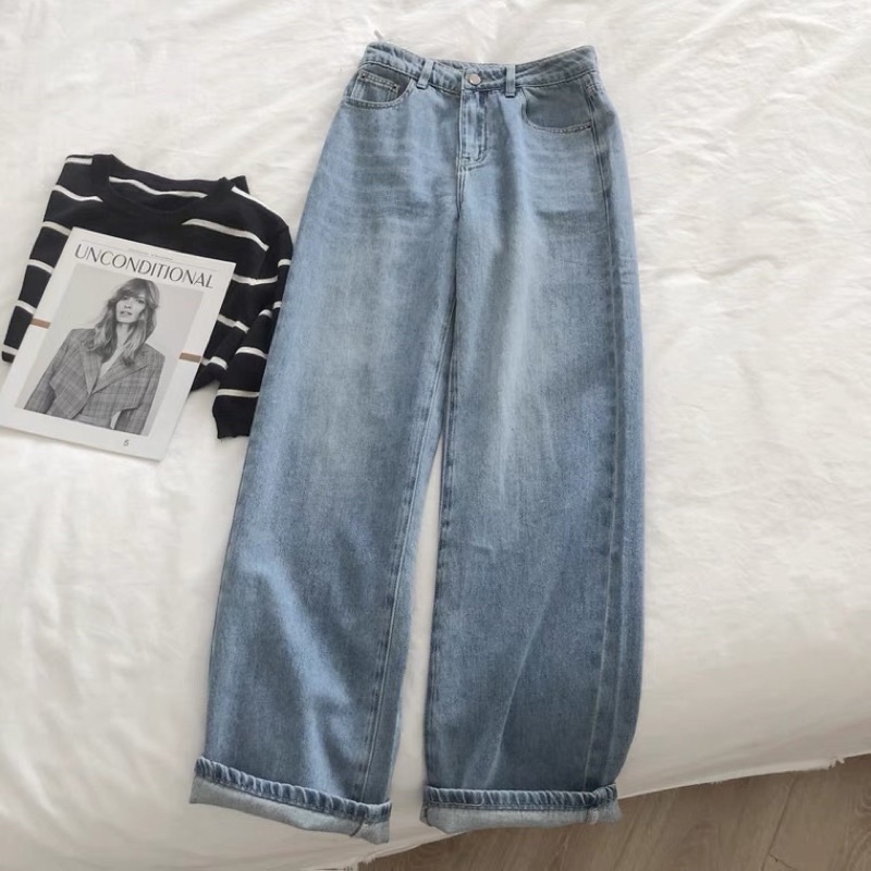 Quần Rosie Jeans Ống Suông Xanh Retro