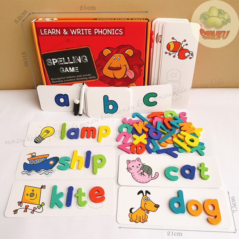 Đồ chơi ghép chữ bằng gỗ SENZUKIDS giúp bé học tiếng Anh, đồ chơi Spelling game