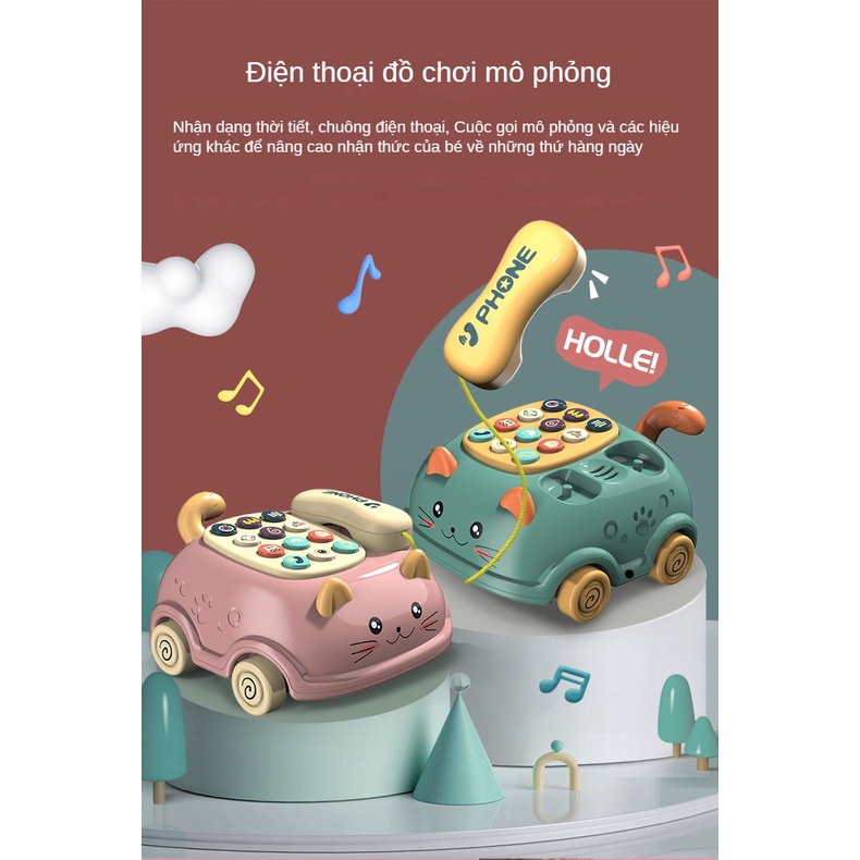 Điện thoại đồ chơi cho bé phát nhạc BAPKIDS Đồ chơi điện thoại trẻ em hình mèo con tặng kèm pin