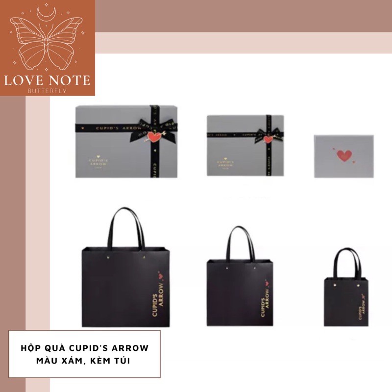 Hộp quà Cupid's Arrow màu xám kèm túi - tặng sinh nhật, valentine 14/2, 8/3 20/10, giáng sinh, noel | BigBuy360 - bigbuy360.vn