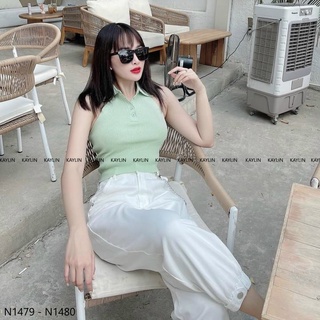 Áo yếm len cổ bẻ trơn màu tôn dáng