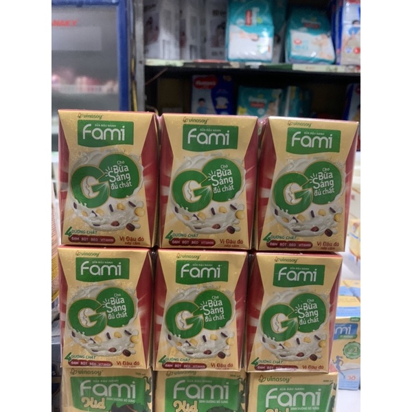 Sữa Đậu Nành Fami Vị Đậu Đỏ, Mè Đen Nếp Cẩm Lốc 3 Hộp 200Ml