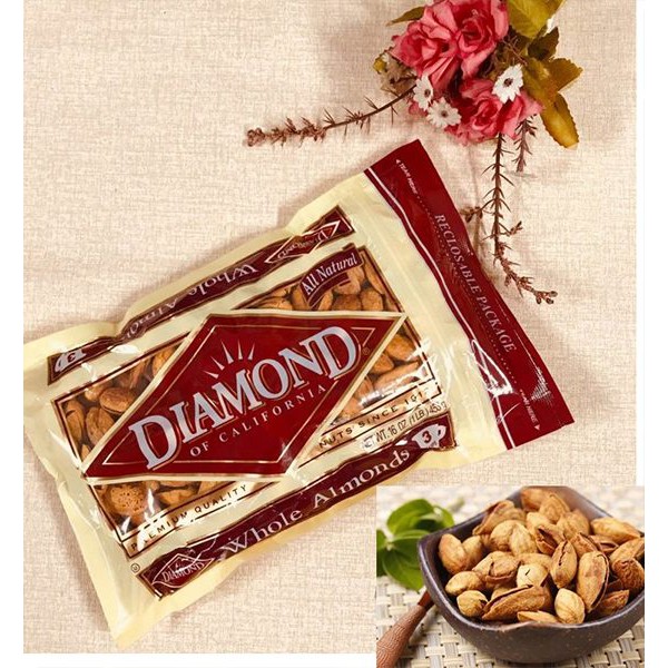 Hạnh nhân Diamond rang bơ 453g nhập khẩu USA (hạt dài vỏ mỏng ngon nhất)
