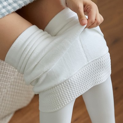 Quần legging lót nhung màu trắng Nhật Bản mùa thu đông Quần lót liền dày trường Học Khiêu Vũ quần tất trắng sữa học sinh