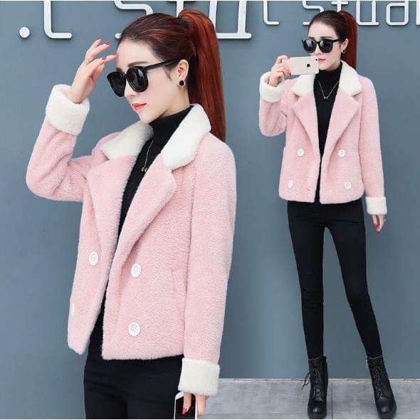 Q110301 Áo khoác lông nữ dài tay mùa đông hàng nhập